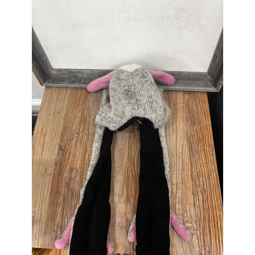Handmade One Piece Bunny Rabbit Hat & Mittens, 100% Wool Made in Nepal